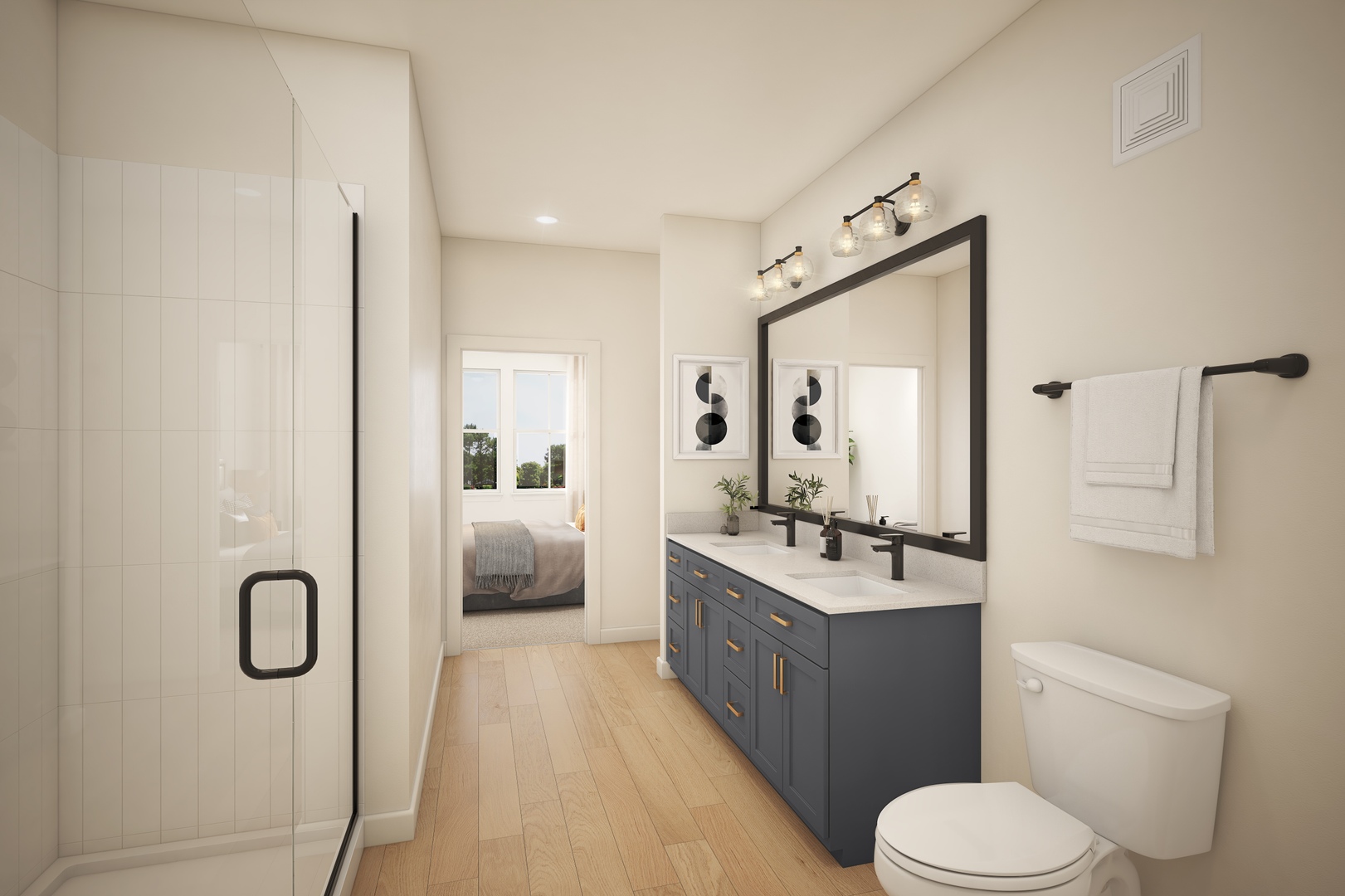 Spacious bathroom with modern fixtures